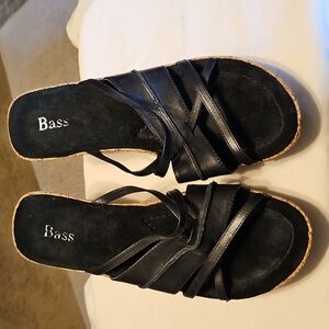 Bass BLACK leather and Suede Wedge Style Sandals Size 7.5